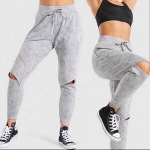 Gymshark Women S Gray Splatter Print High Rise Athletic Split Knee Chalk Joggers
